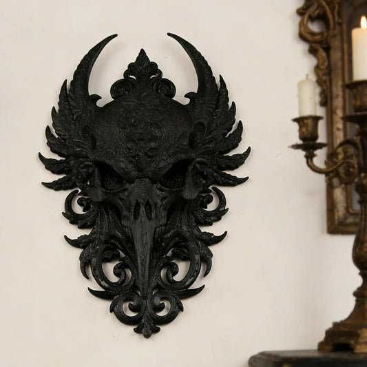 Dark Gothic Raven Skull Carved Wall Decorative Witch Crow Halloween Wall Decor-MoonChildWorld