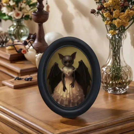 Dark Gothic Style Bat Wall Decoration Halloween Black Oval Frame Wall Ornament Home Decoration-MoonChildWorld