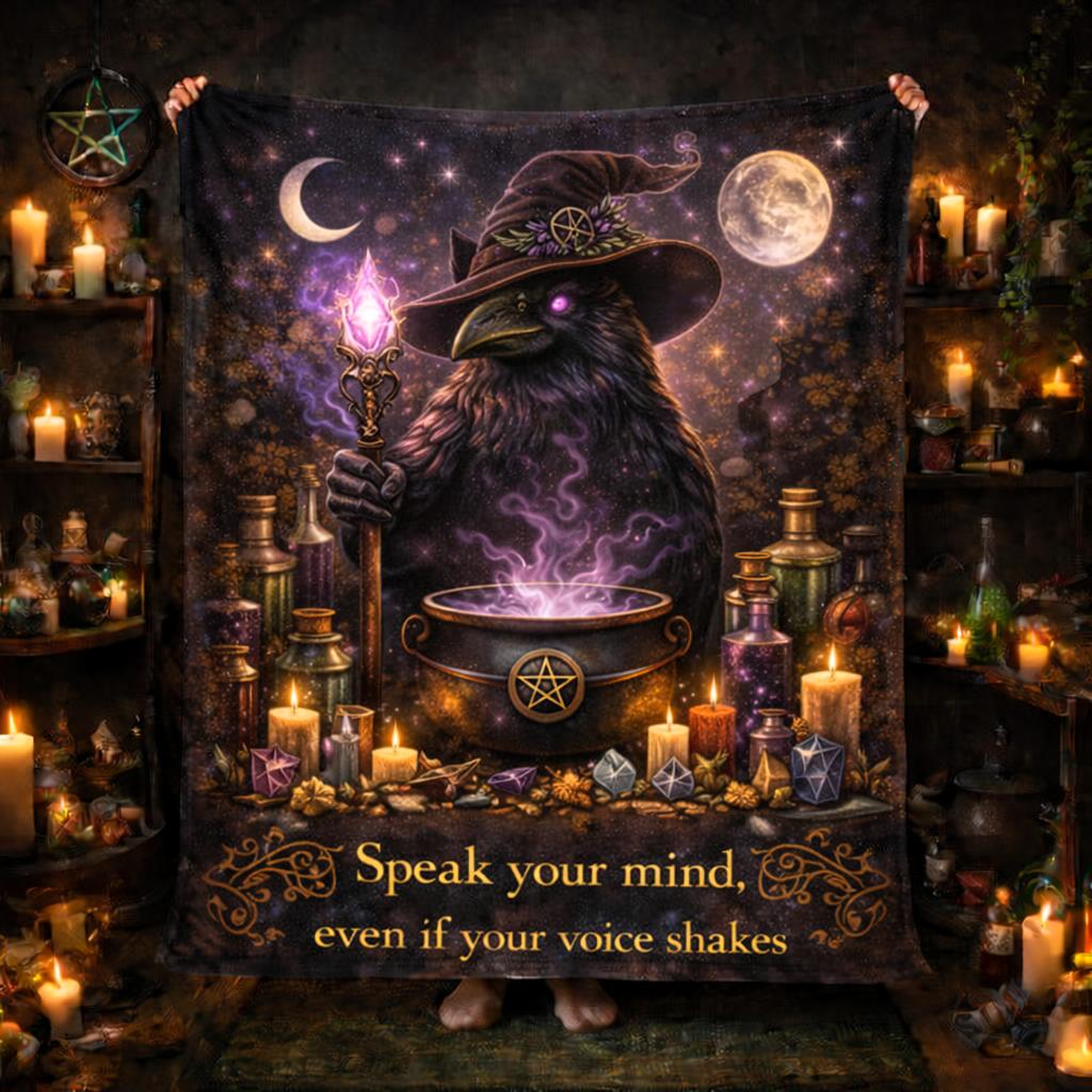 Dark Raven Wiccan Blanket - Witchy Crow Gothic Blanket for Halloween-MoonChildWorld