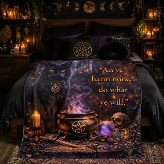 Dark Witchy Black Cat Blanket for Pagan & Wiccan Home Decor_mockup_1.webp