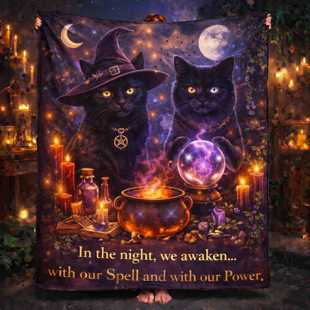 Dark Witchy Black Cats Halloween Blanket Mystical Cat Wiccan Home Decor-MoonChildWorld