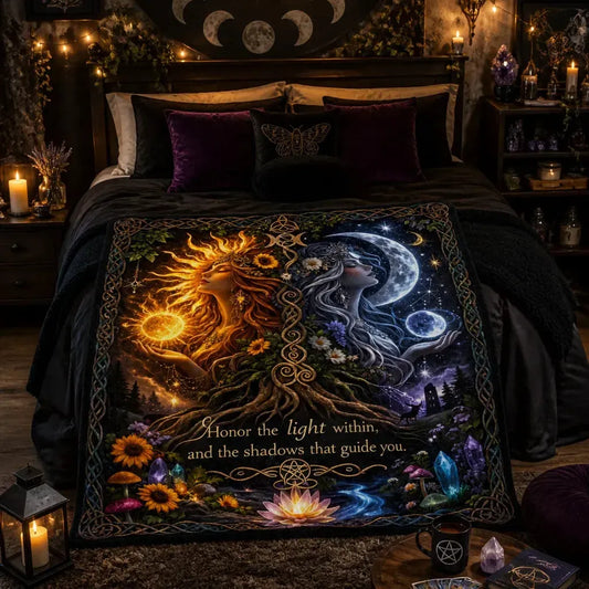Day & Night Wiccan Sun & Moon Goddess Blanket - Celtic Tree of Life Pagan Blanket_mockup_1.webp