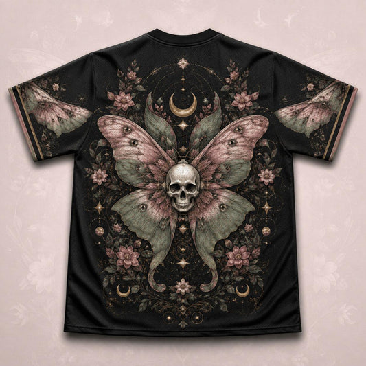 Death Head Moth Moon Phases T-Shirt Pink Rose Gothic Tee back view