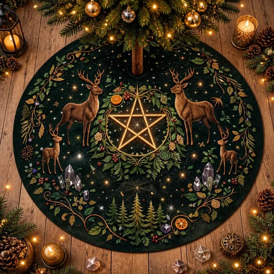 Deer Moon Pentagram Yule Tree Skirt – Pagan Witch Gothic Decor_mockup_1.webp