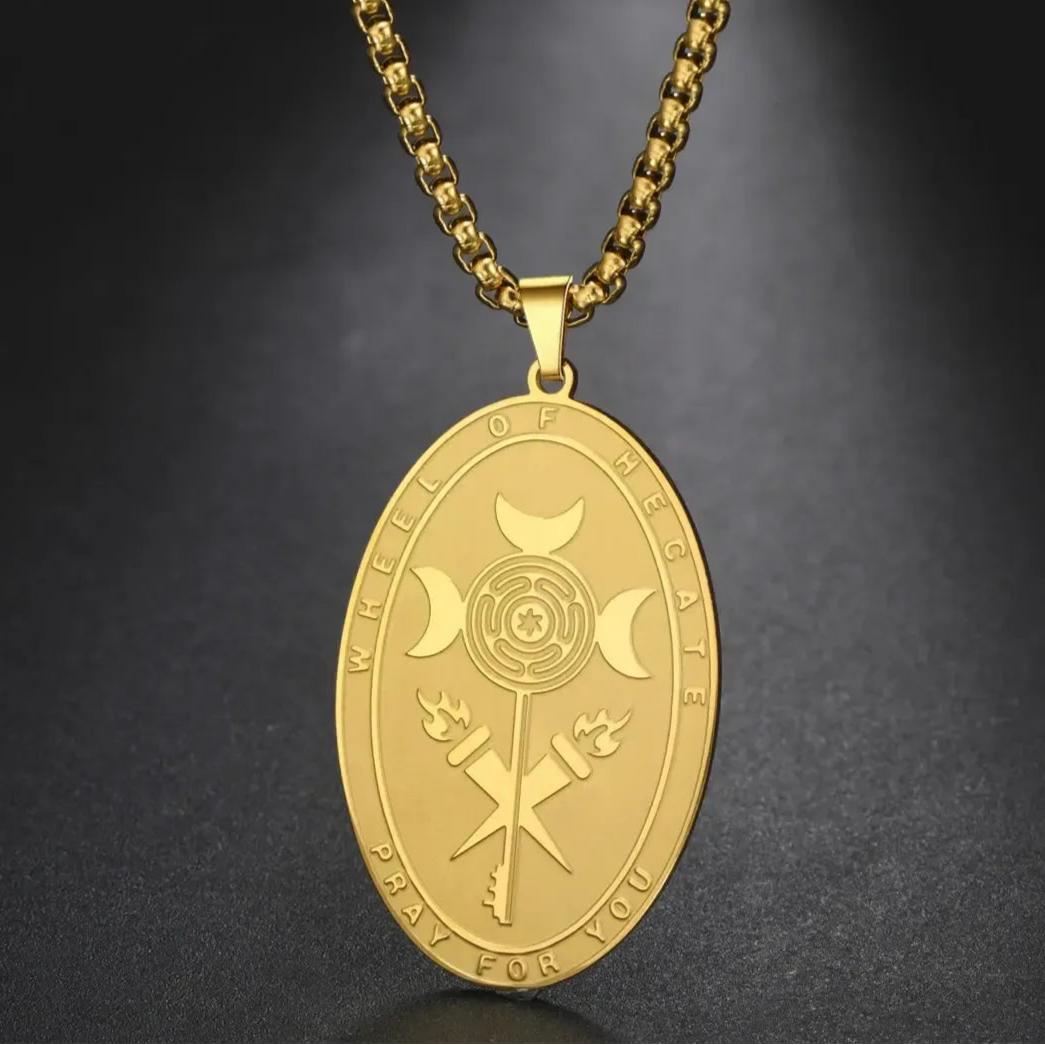 Double-sided Triple Moon Goddess Necklace Wheel of Hecate Necklace Wiccan Pagan Jewelry-MoonChildWorld