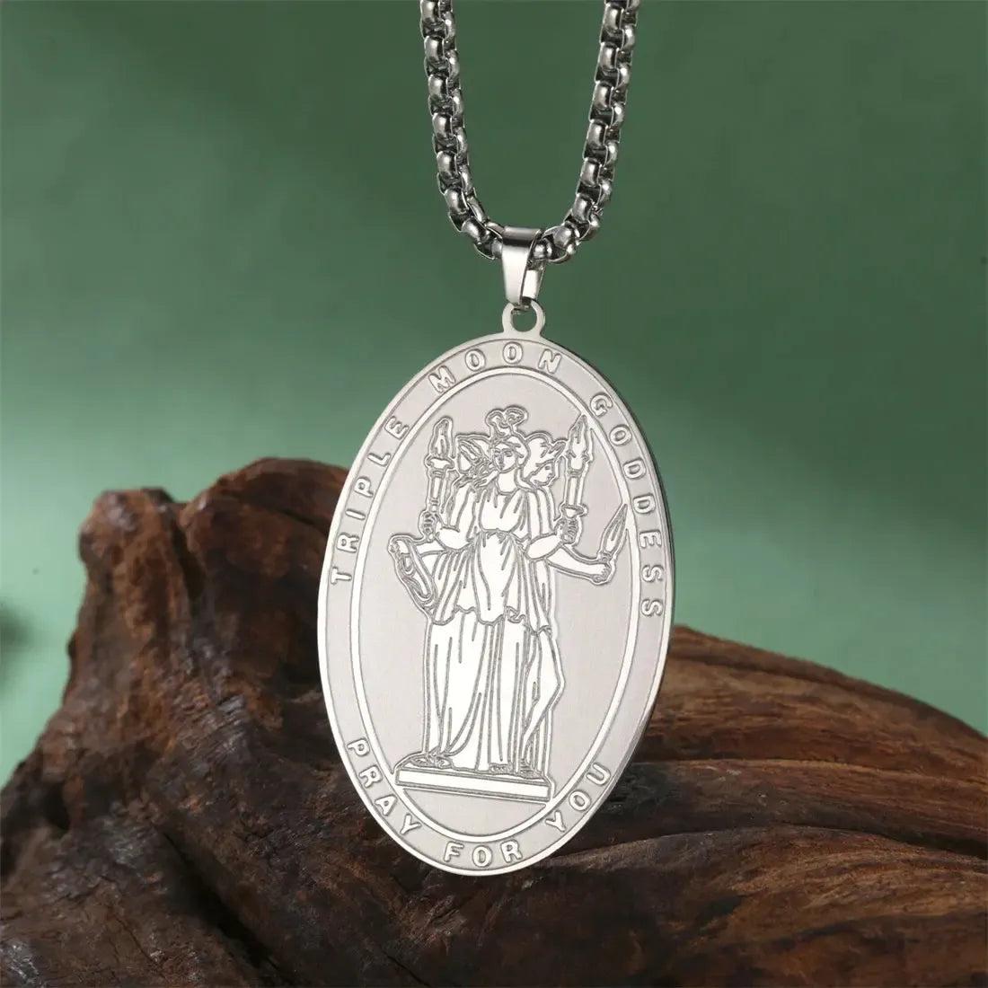 Double-sided Triple Moon Goddess Necklace Wheel of Hecate Necklace Wiccan Pagan Jewelry-MoonChildWorld