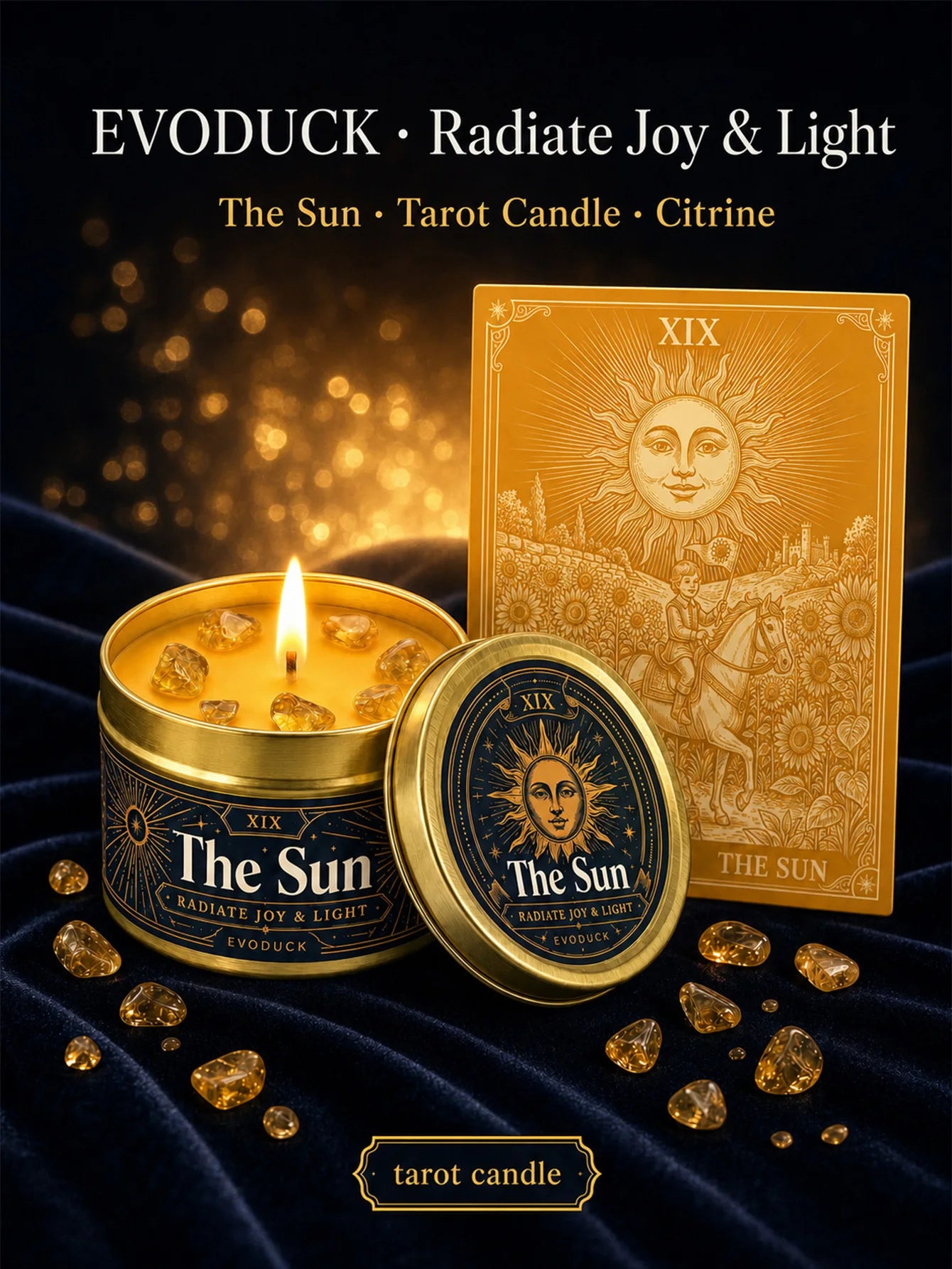 The Sun Tarot Candle – Scented Crystal Candle for Witchy Altar Decor