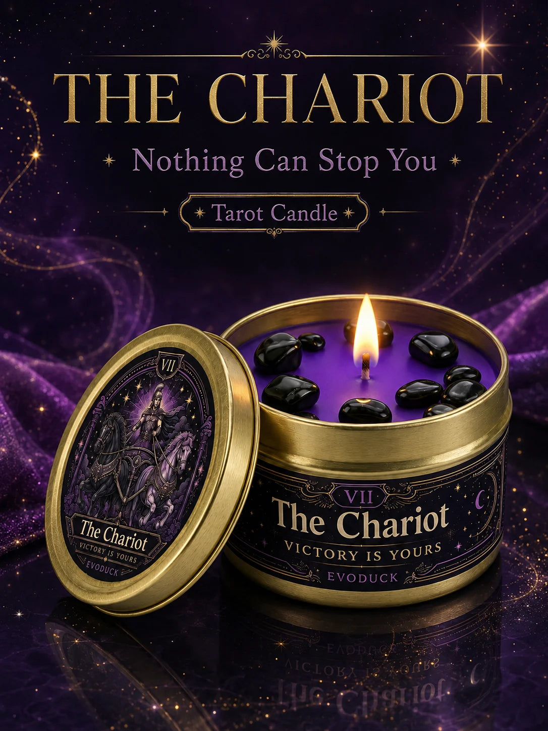 The Chariot Tarot Candle – Scented Crystal Candle for Witchy Altar Decor