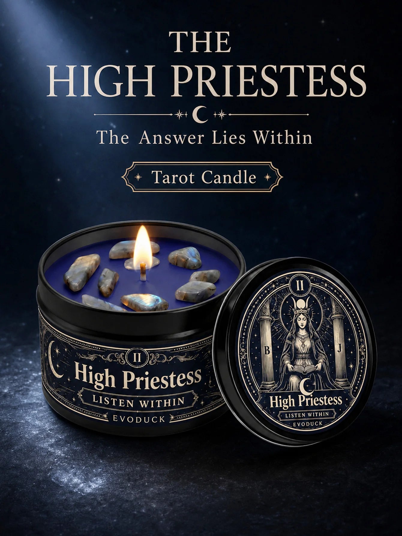 The High Priestess Tarot Candle – Scented Crystal Witchy Altar Candle