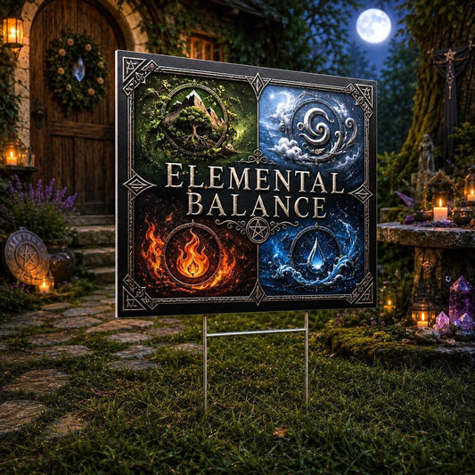 Elemental Balance Four Elements Symbols Wicca Yard Sign - garden display