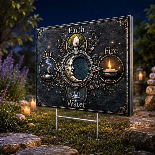 Elements Earth Air Fire Water Wicca Yard Sign - front view