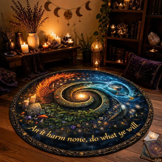 Elements Wicca Round Rug "An it harm none" Pagan Carpet Home Decor_mockup_1.webp