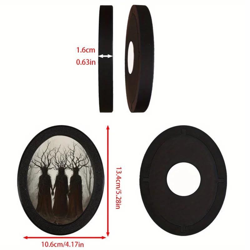 Enchanted Forest Oval Frame Shadow Tree Painting - Gothic Horror Halloween Decoration-MoonChildWorld