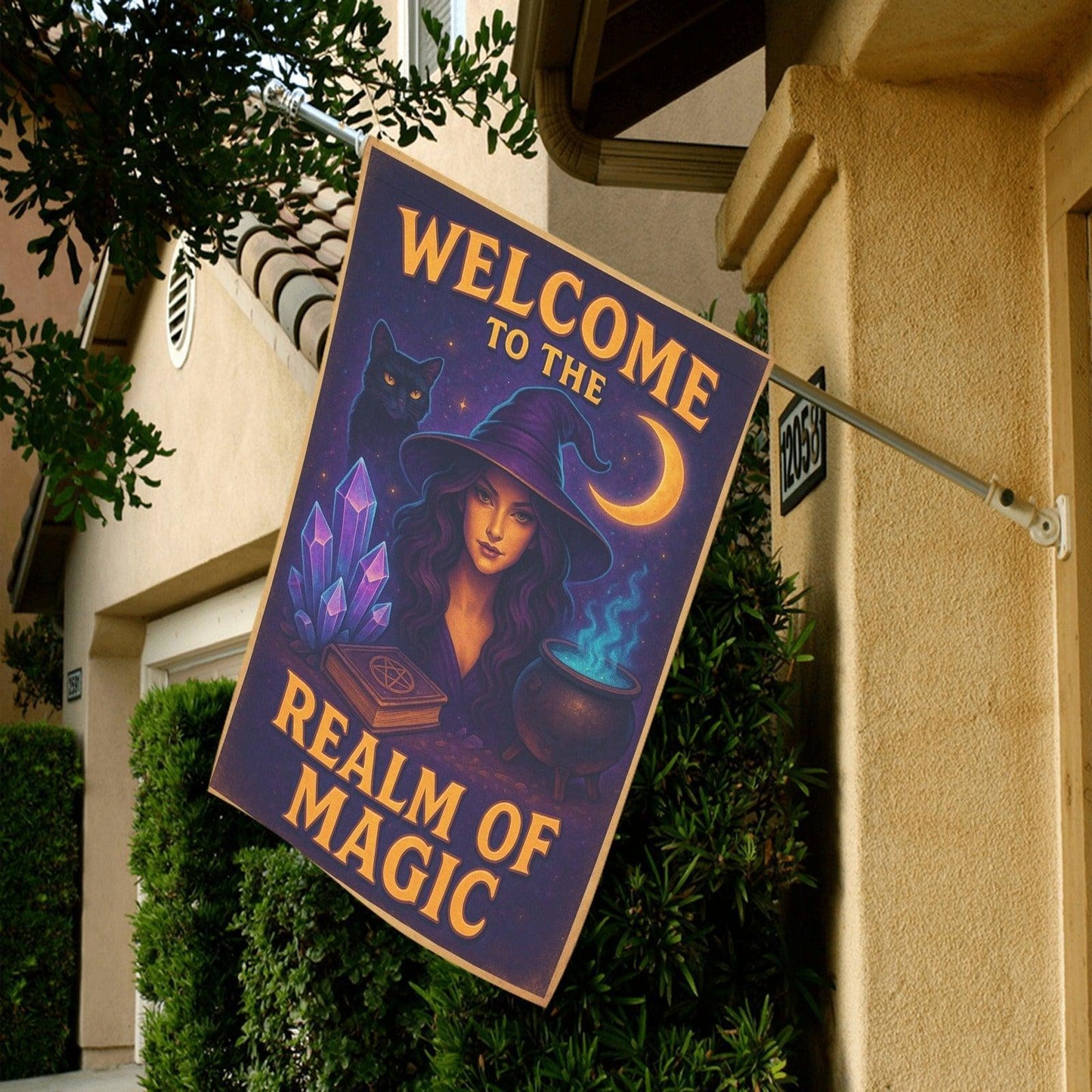 Enchanted Realm Witch Garden Flag and House Flag for Halloween Decor-MoonChildWorld
