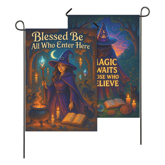 Enchanted Twilight Witchcraft Garden Flag & Wicca House Flag - Halloween Outdoor Decor-MoonChildWorld
