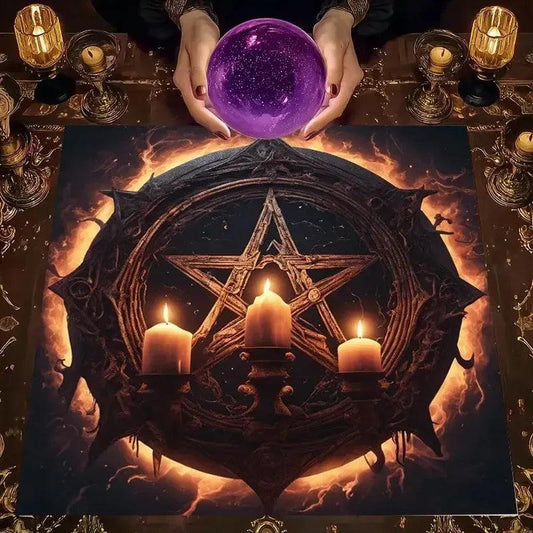 Fiery Pentagram Witchcraft Tarot Tablecloth โ Mystical Altar Cloth for Divination, Meditation & Home Decor-MoonChildWorld