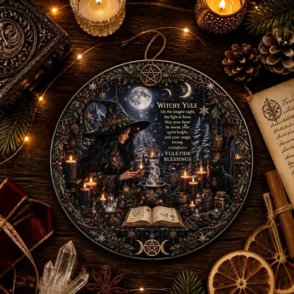 Dark Witch Ceramic Ornament โ Gothic Halloween Christmas Tree Decor_mockup_3.webp