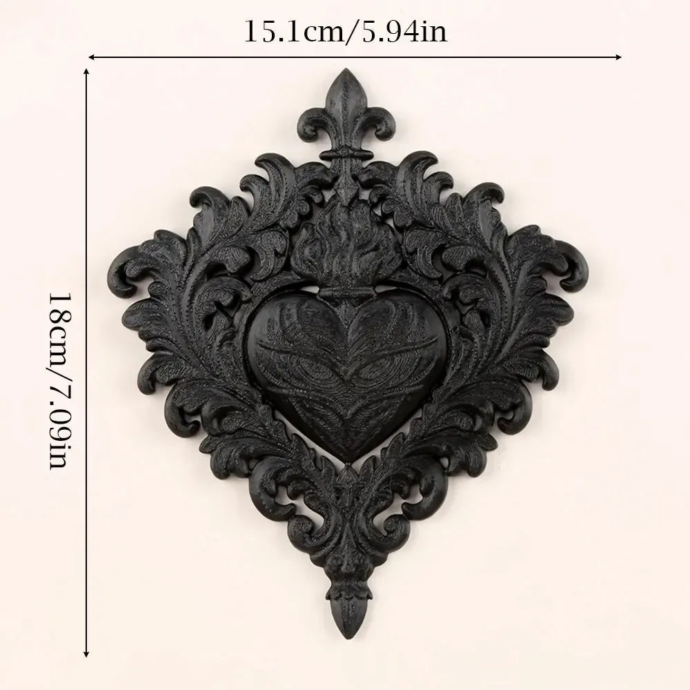 Small flaming sacred heart gothic wall decor detail – retro Victorian Pagan witchy interior