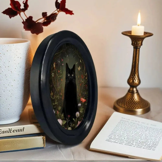 Floral Black Cat Picture Frame Wall Decoration – back view