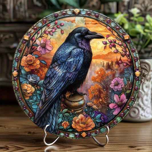 Floral Dark Crow Metal Sign Witchy Raven Gothic Decor-MoonChildWorld