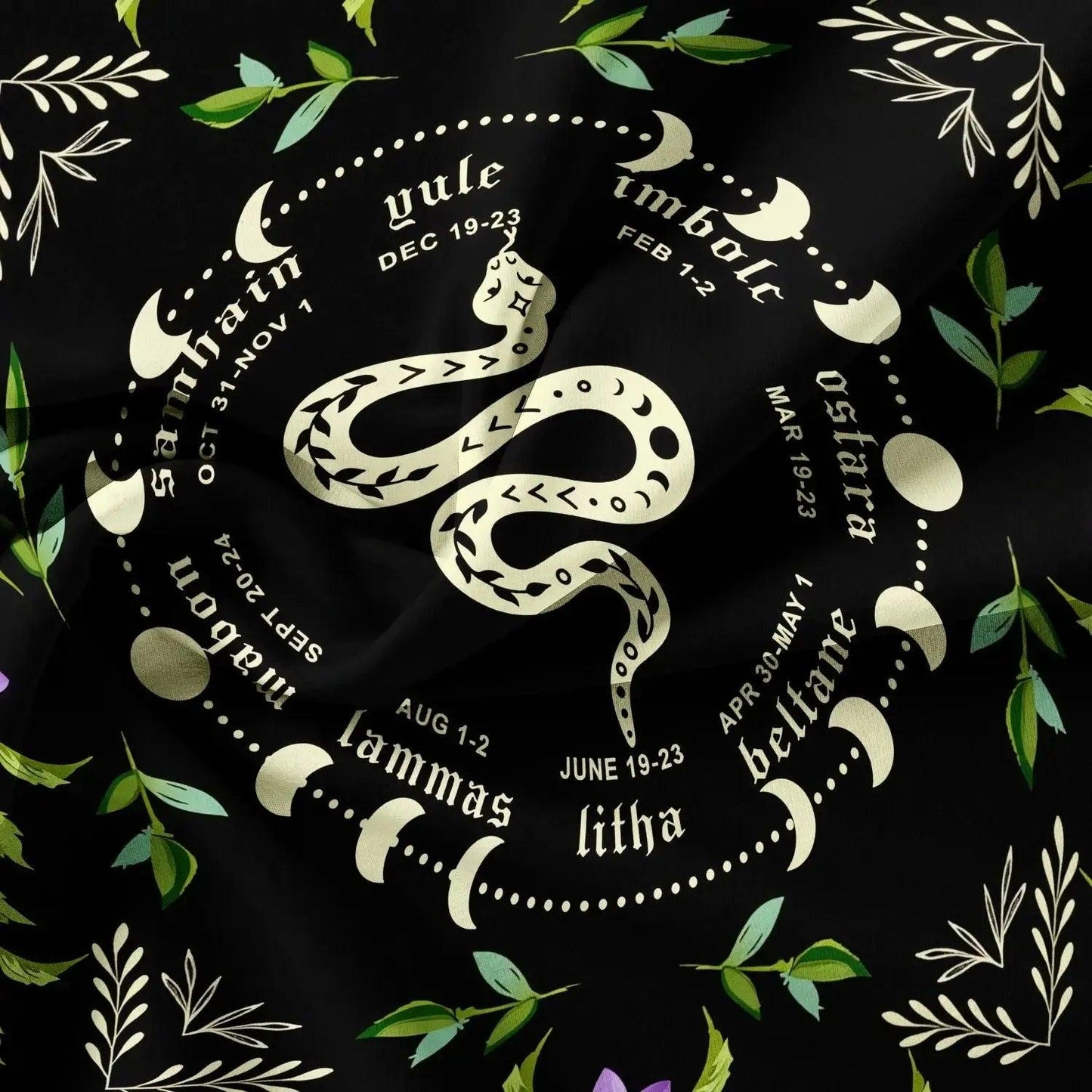 Floral Moon Phase & Snake Gothic Duvet Cover Set Witchy Bedding Set Wiccan Home Decor-MoonChildWorld