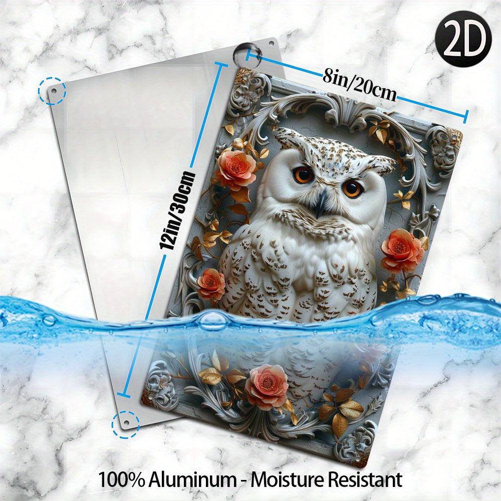 Floral Owl Wall Art Plaque White Owl Metal Sign Spirit Animal Home Decor-MoonChildWorld