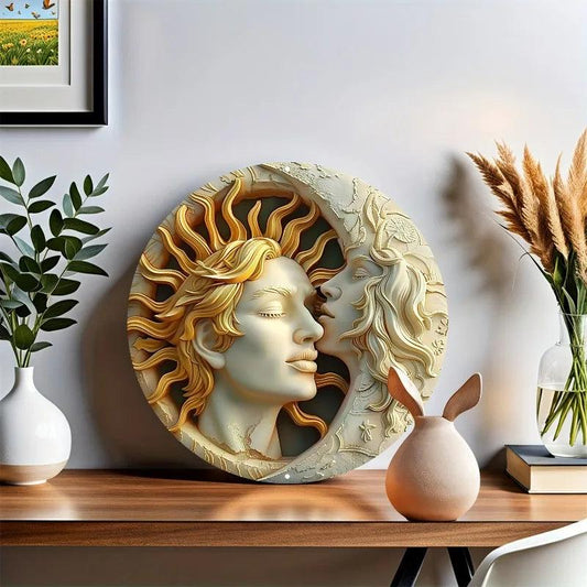 Floral Sun and Moon Wall Art Celestial Metal Sign-MoonChildWorld