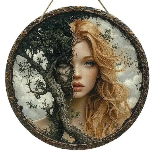 Forest Goddess Wooden Sign - Mother Goddess of Forest Hanging Sign Pagan Wall Decor-MoonChildWorld