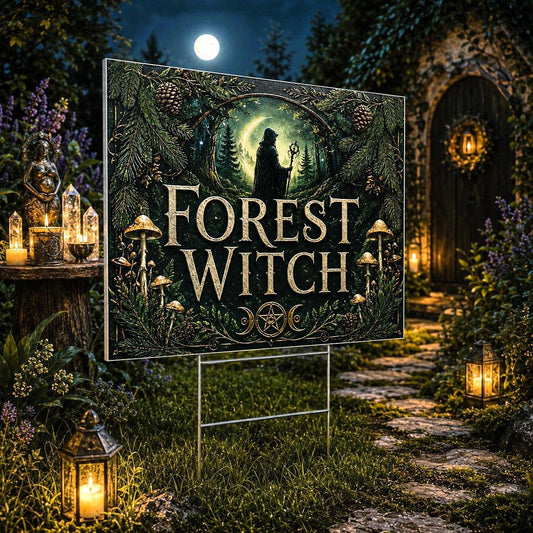 Forest Witch Silhouette Full Moon Wicca Yard Sign - garden display