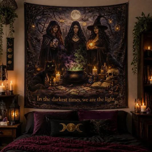 Forest Witches Gothic Tapestry for Halloween - Occult Witch Wall Hanging_mockup_1.webp