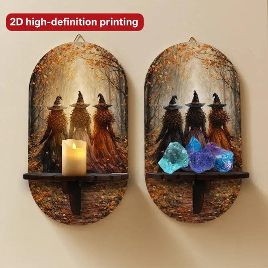 Forest Witches Wall Shelf for Crystals & Candles – Wooden Halloween Floating Shelf Witchy Altar Decor-MoonChildWorld