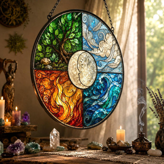 Four Elements Glass Suncatcher - hanging view