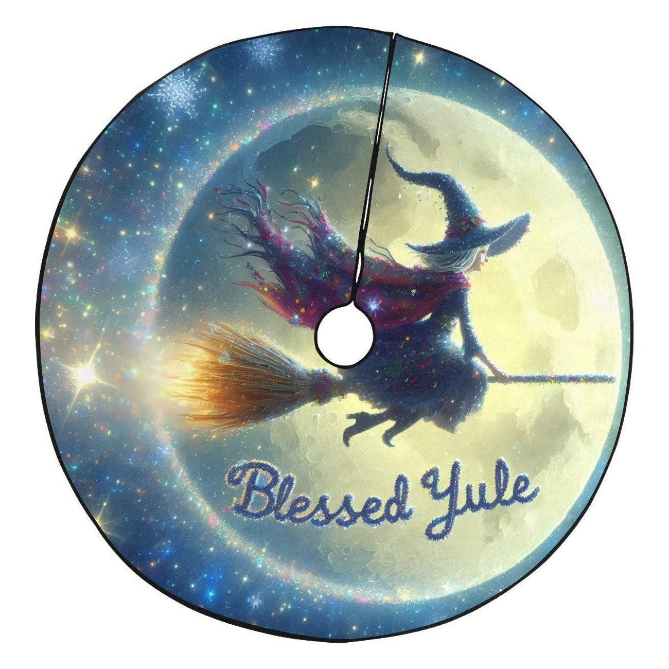 Full Moon and Flying Witch Christmas Tree Skirt for Yule Decor-MoonChildWorld