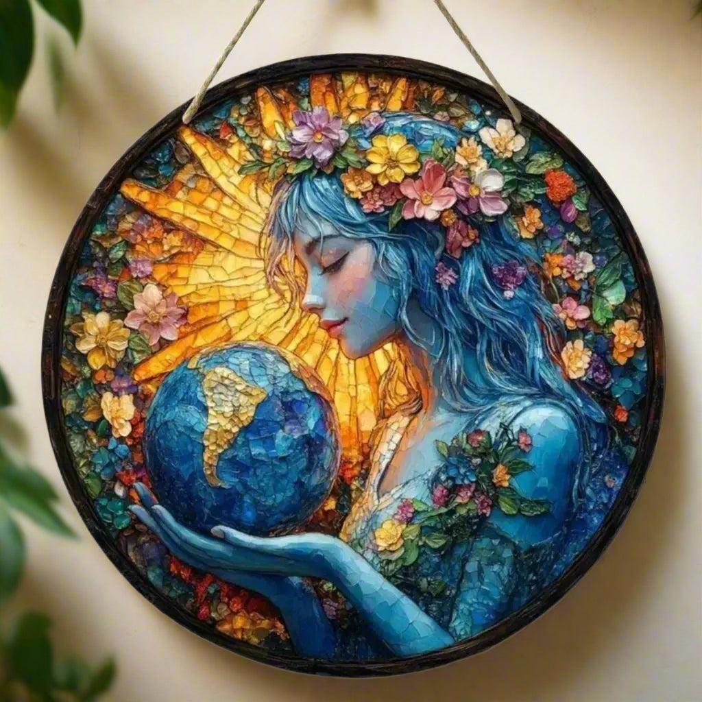 Gaia Goddess Earth Mother Wooden Sign - Earth Goddess Pagan Hanging Sign Wall Decor-MoonChildWorld