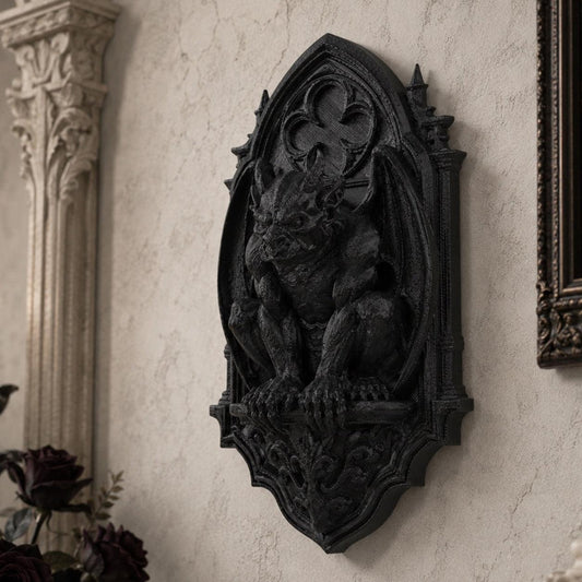 Gargoyle wall plaque – gothic altar wall decor detail