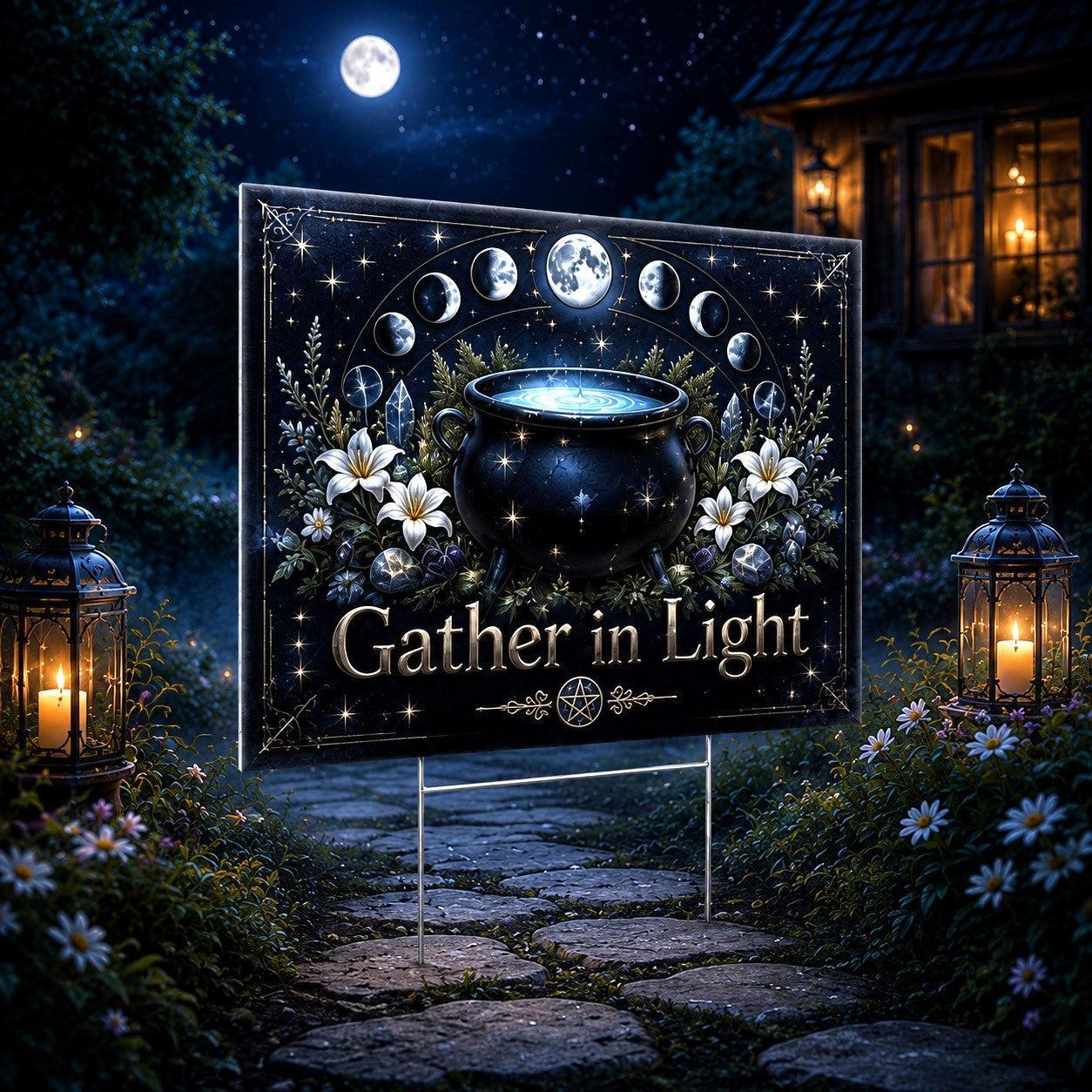Gather in Light Wicca Yard Sign - porch scene
