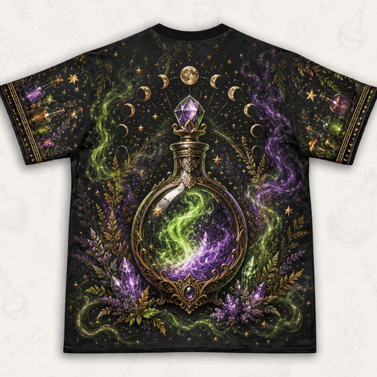 Ghost Cauldron Potion T-Shirt Skull Apothecary Halloween Tee back view