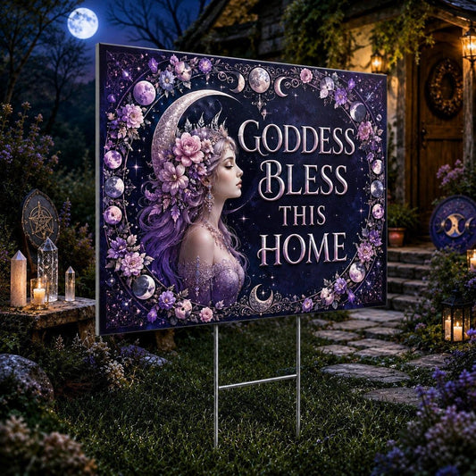Goddess Bless This Home Floral Moon Wicca Yard Sign - close up detail