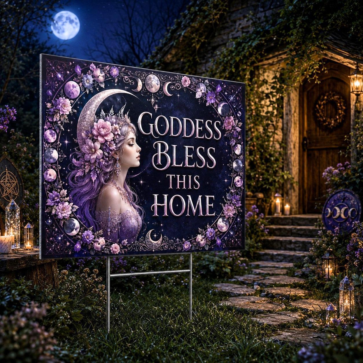 Goddess Bless This Home Floral Moon Wicca Yard Sign - garden display
