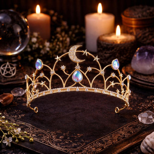Goddess Moon Crown - Celestial Moon Star Tiara - Wiccan and Pagan Hair Accessories-MoonChildWorld