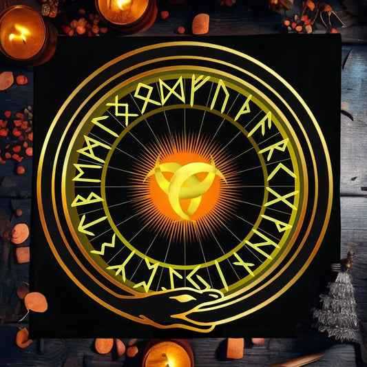Golden Runes Wicca Altar Cloth - Triquetra Pagan Tablecloth For Tarot Reading Witchcraft Supplies-MoonChildWorld