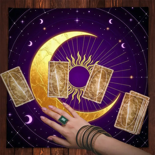 Golden Sun Moon Phase Tarot Altar Cloth-MoonChildWorld