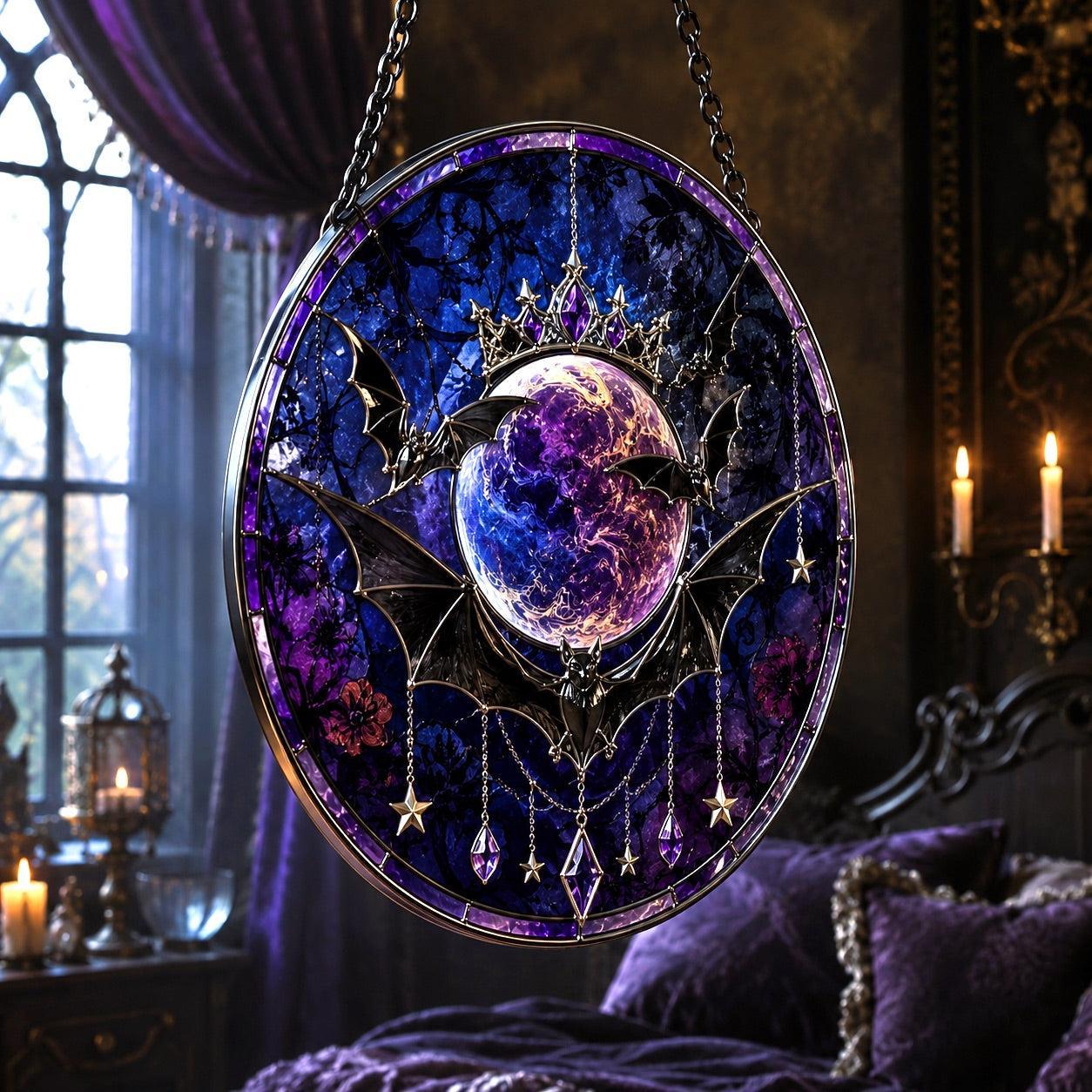 Gothic Bat Moon Glass Suncatcher - sunlight glow