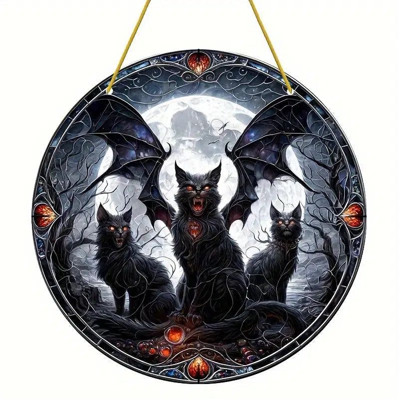 Gothic Black Cat Suncatcher Halloween Acrylic Sign-MoonChildWorld