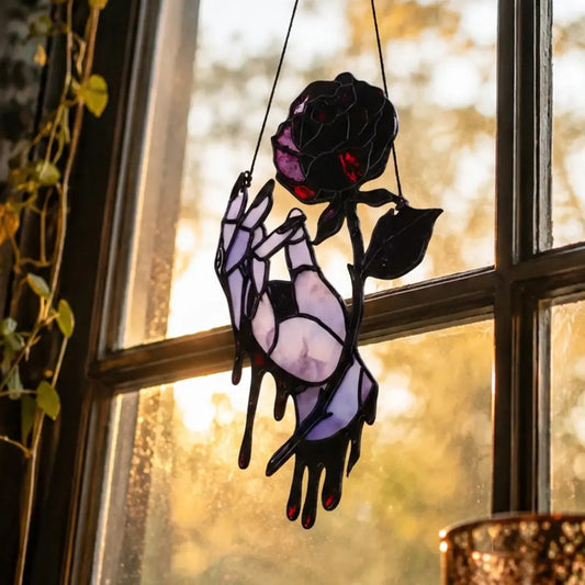 Gothic Bloody Rose Hand Suncatcher, Halloween Window Decor, product view 4 of 5