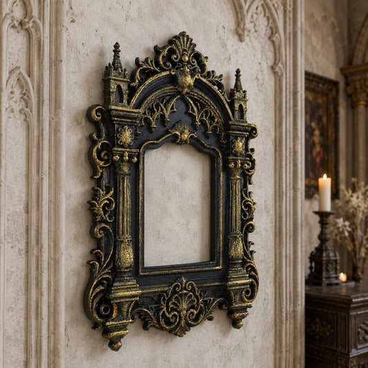 Castle photo frame – carved church column detail close-up