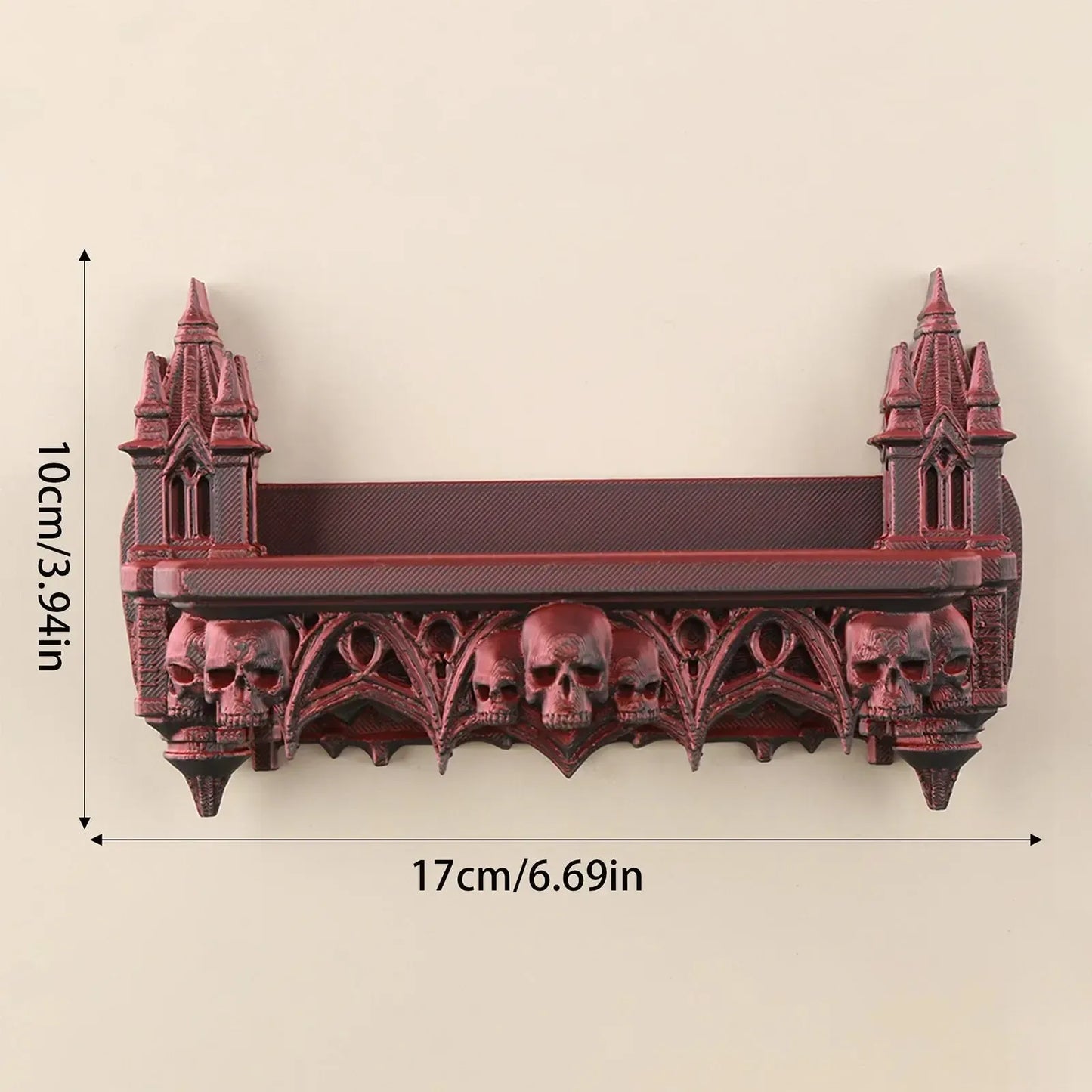 Castle skull wall mount shelf โ crystal storage rack detail