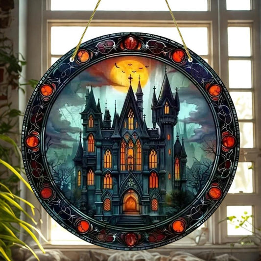 Gothic Castle Suncatcher Haunted House Window Hanging For Halloween Decorations-MoonChildWorld