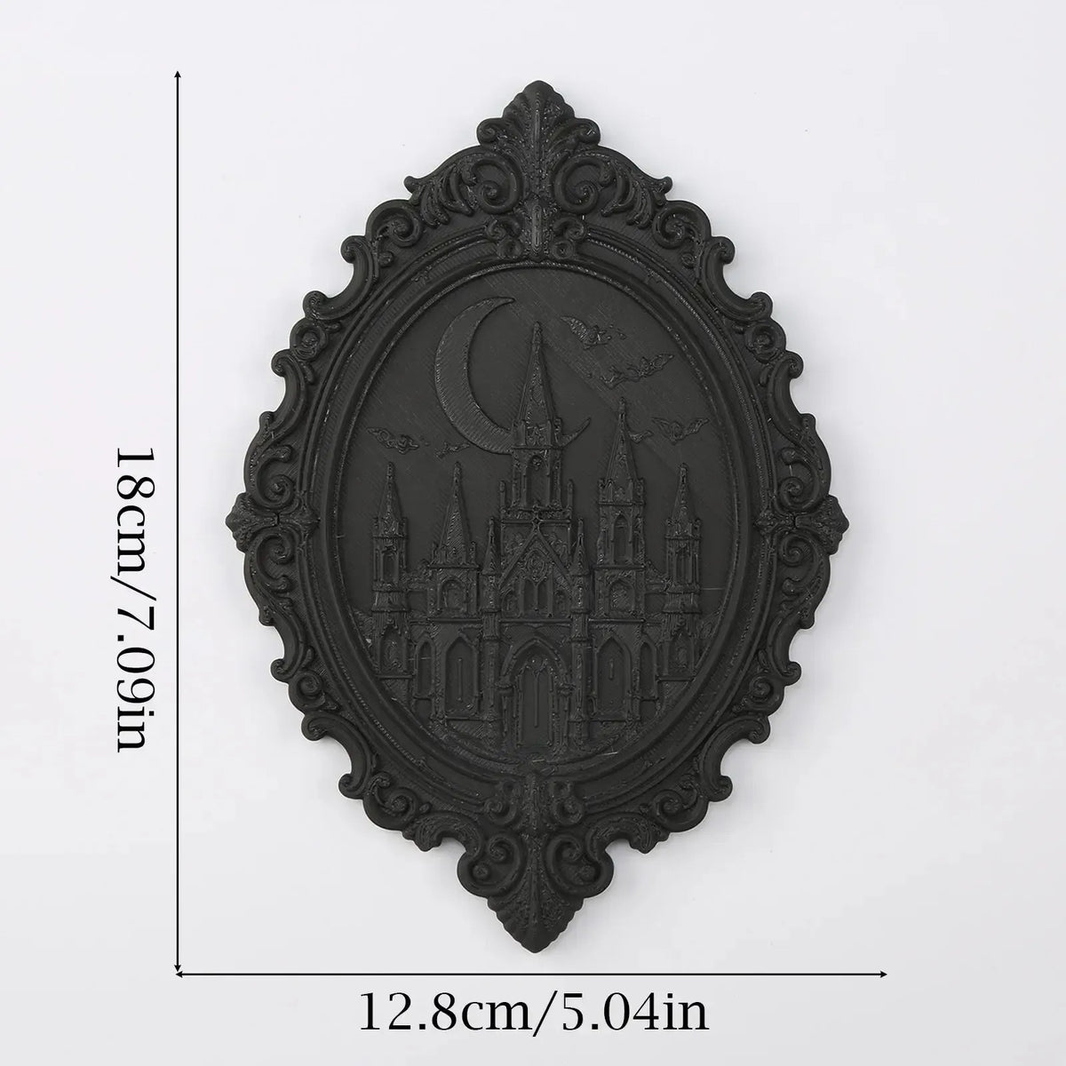 Castle plaque size diagram, 18 by 12.8 cm
