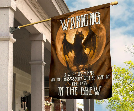 Gothic Cat Kitchen Witch Halloween Flag-MoonChildWorld